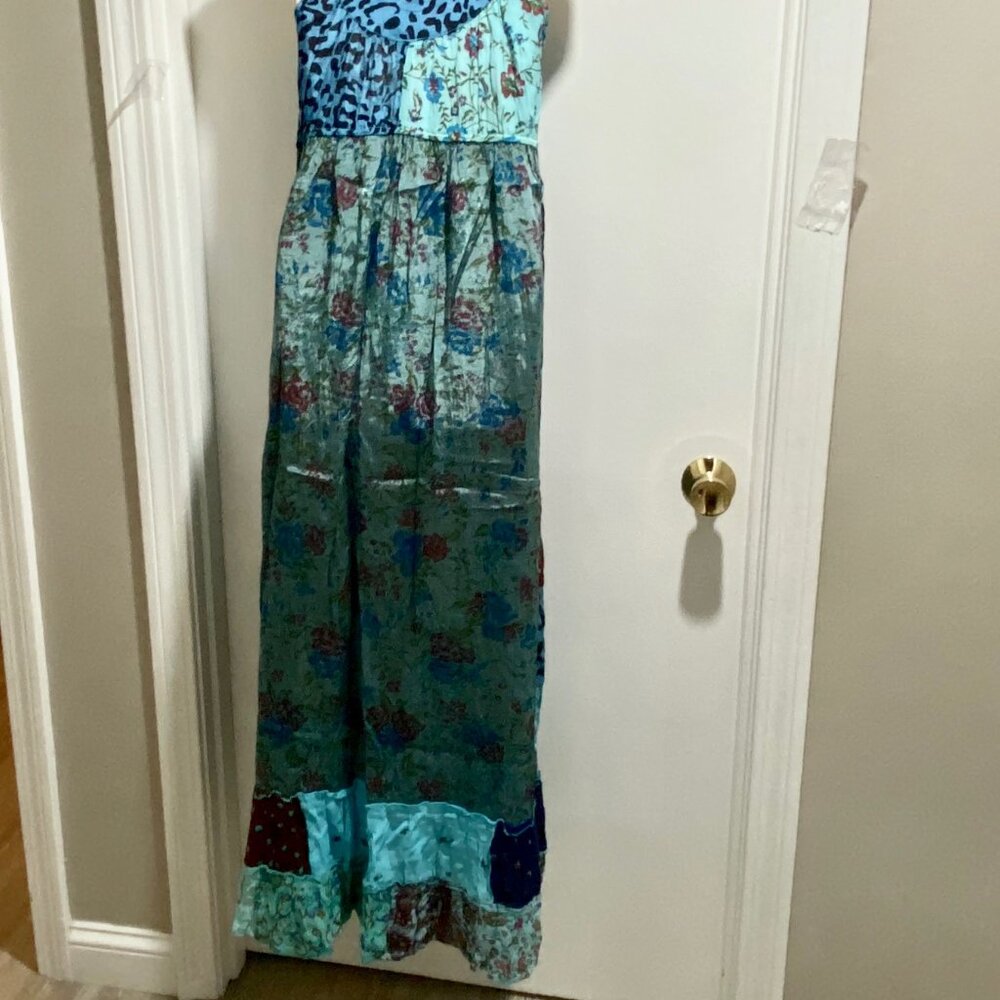 Palak Quilted Patchwork Boho Artsy Festival Viscose Sheath Maxi Sun Dress L - Picture 10 of 12